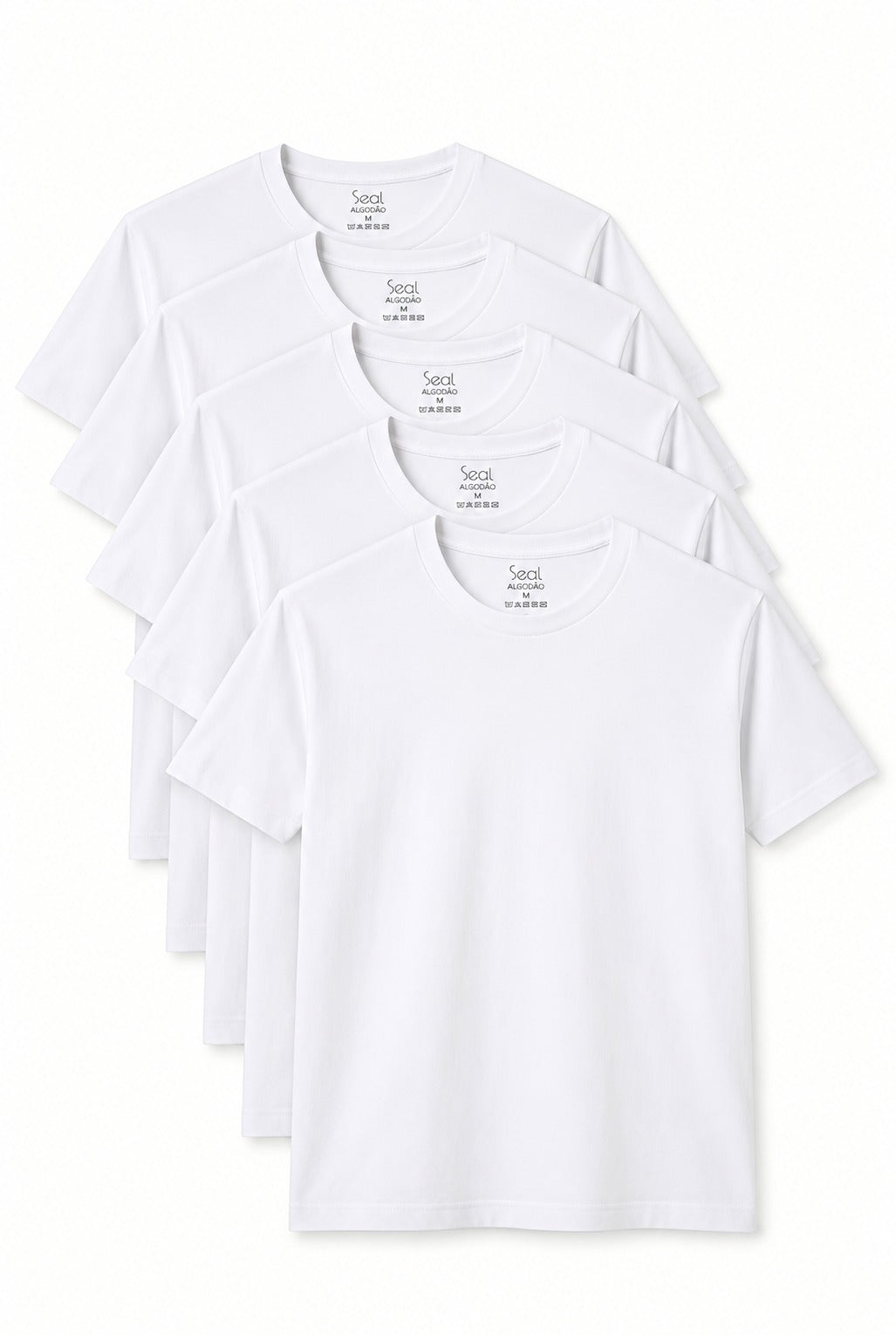 Kit 5 Camisetas Algodão Premium - Branca