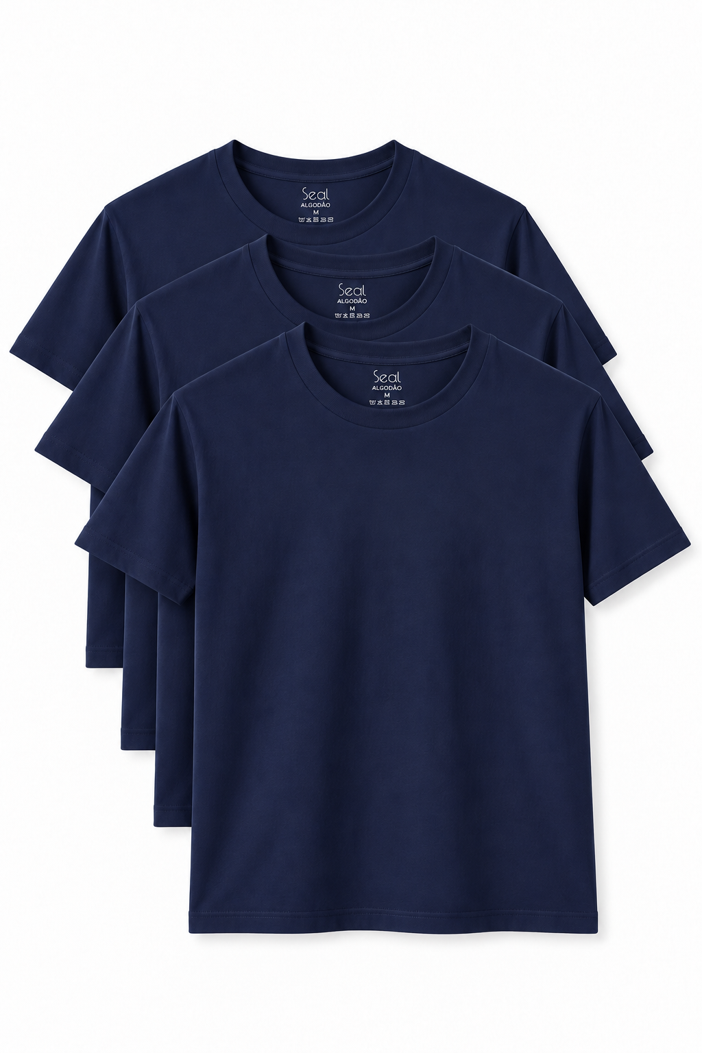 Kit 3 Camisetas Algodão Premium -  Azul Marinho