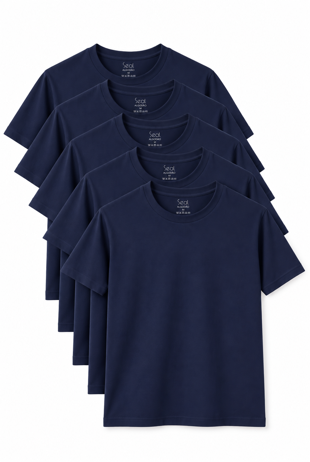 Kit 5 Camisetas Algodão Premium -  Azul Marinho