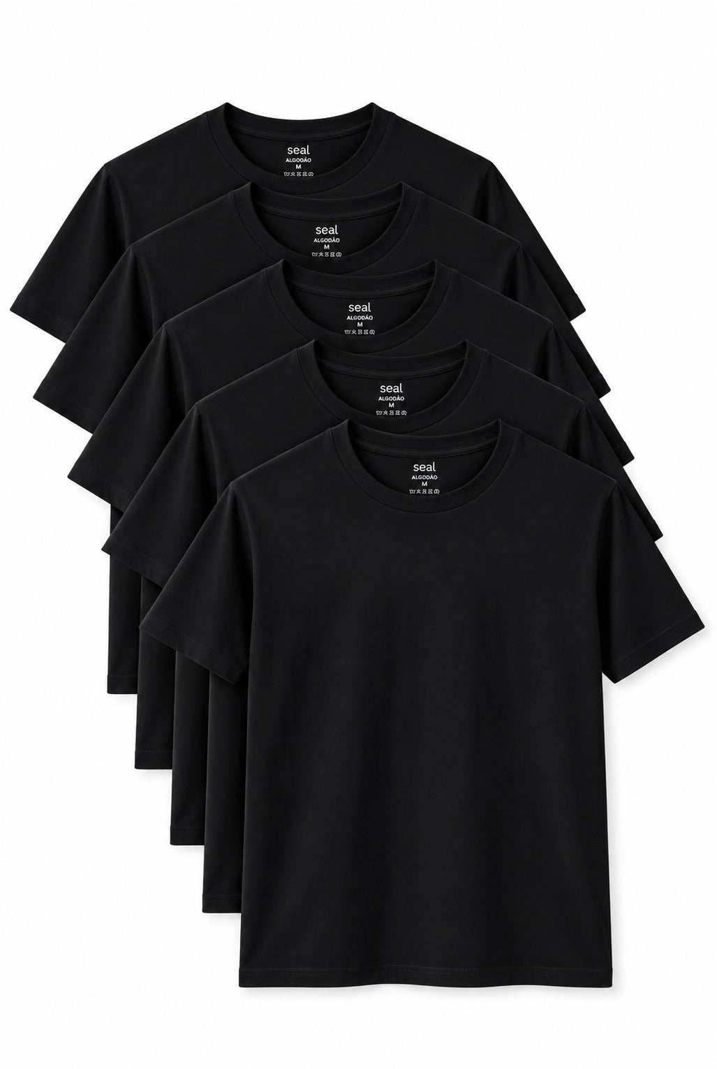 Kit 5 Camisetas Algodão Premium -  Preto